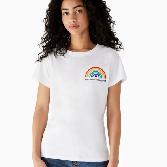 kate spade Tops Kate Spade White Short Sleeve Tshirt With Rainbow